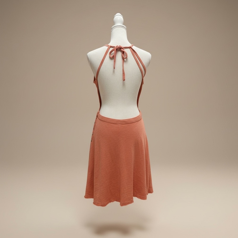 Free People Tatiana Backless Mini Dress S Coral Orange Strappy Open Back Cotton